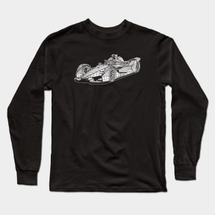 White Formula E Car Blueprint Sketch Art Long Sleeve T-Shirt